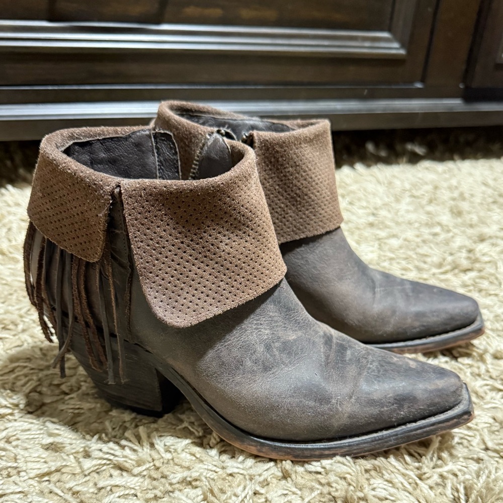 Justin Boots Dark Brown Fringe Ankle Booties